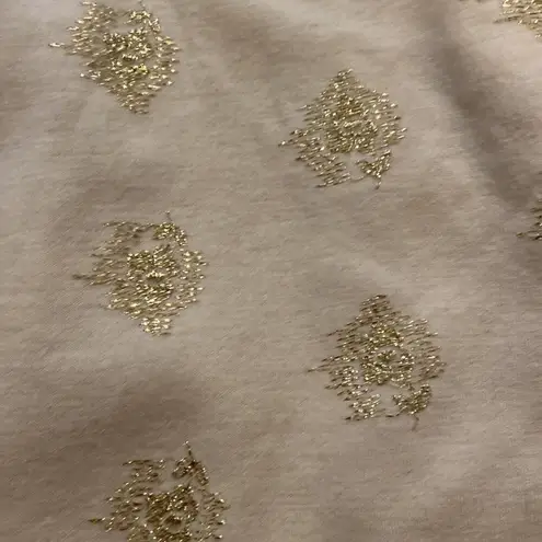 R & K Originals Vintage Short Cap Sleeve Midi Dress Tan & Gold Threaded Sz Small