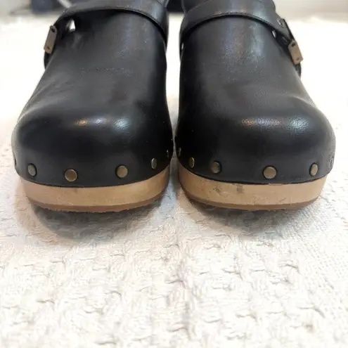 Dr. Scholl's 7 leather wooden platform slip on studded mule clogs 2941 Black