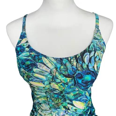 TOGS One Piece Swimsuit Blue Peacock Shirred Front Adjustable Straps US Size 12