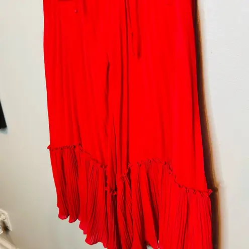 Halston Heritage Women's Plisse Georgette Popover Ruffle Midi Dress Size Small