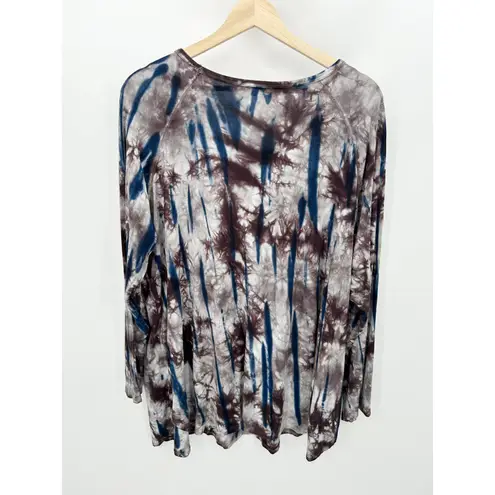 Avenue Top Women 18/20 White Purple Blue Tie Dye Long Sleeve Scoop Neck