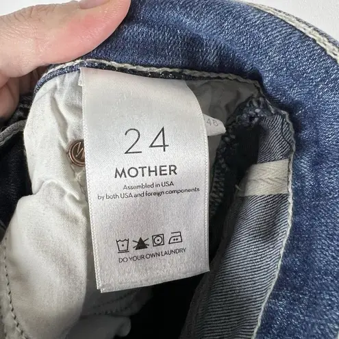 Mother The Insider Crop Step Chew Distressed Denim Jeans in Dancing on Coals 24 Blue