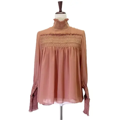 See By Chloe See By Chloé Smocked High-Neck Blouse Dusty Pink Boho Chic Size EU 36 (US 4)