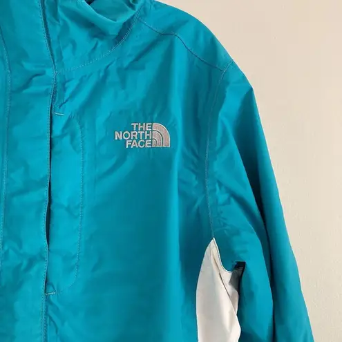 The North Face Womens HyVent Rain Jacket Blue Hooded Size Small Drawstring Waist