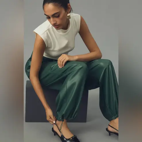 Pilcro Anthropology Faux Leather Parachute Barrel Pants Sz Small Green