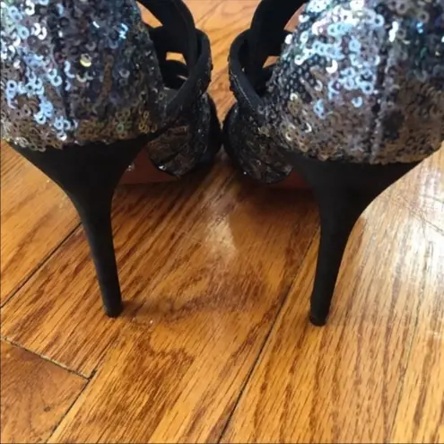 Schutz Fallon Gunmetal Sequin Strappy Stiletto Heels 7