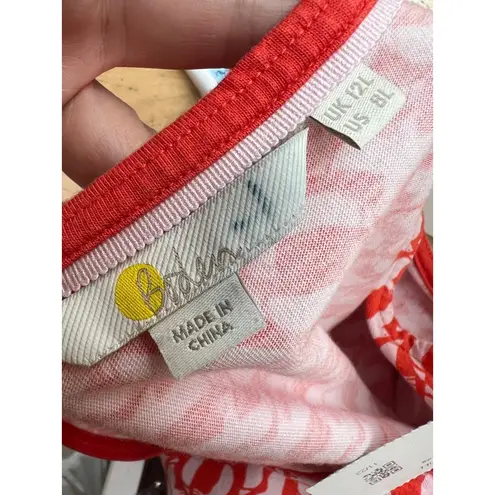 Boden Margot Red White Bird Print Dress Short Sleeve Scoop Neck Size 8 L