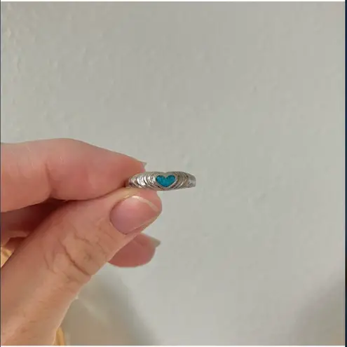 Crushed Turquoise Heart ‘89 Silver Ring Vintage “Jolene” Minimal Western Blue Jewelry