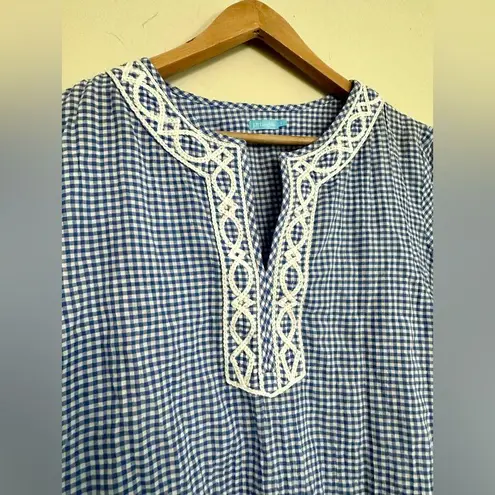J. McLaughlin Rhett Blue Gingham Dress Size L – Embroidered Cotton Summer Tunic