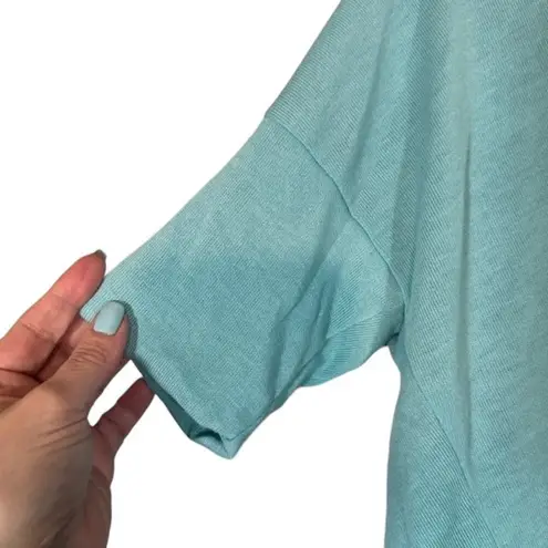 Luxe Baby Blue Short Sleeve Key Hole Cut Out High Low Tunic Blouse Women SZ M