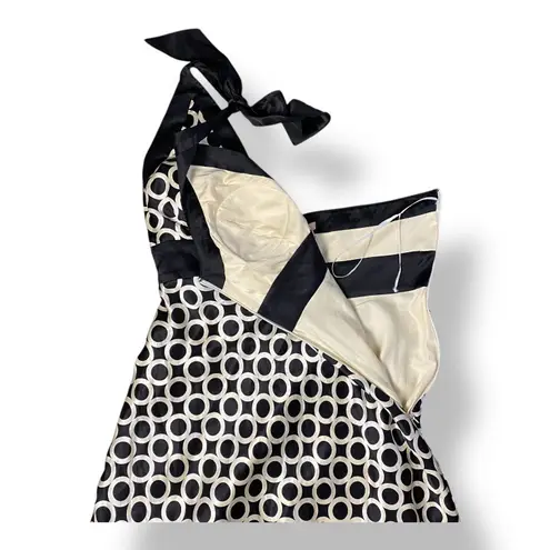 Issue New York Vintage Y2K Black White Silk Halter Party Dress Size 12