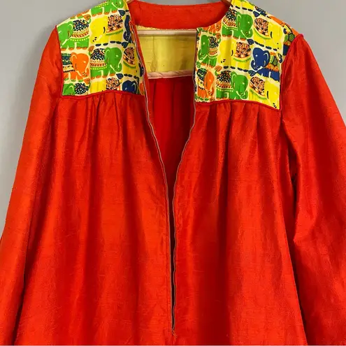 Vintage Caftan Dress Maxi Women Kaftan Muumuu Elephants Reddish Orange Zip
