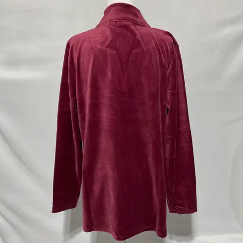 Denim & Co New Velour Notch Neck Long Sleeve Top Dark Burgundy Size Medium