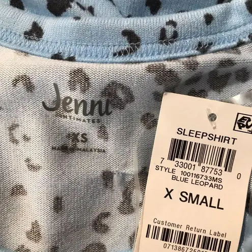 Jenni Blue Cheetah Print Short Sleeve Knit Nightgown NWT XS