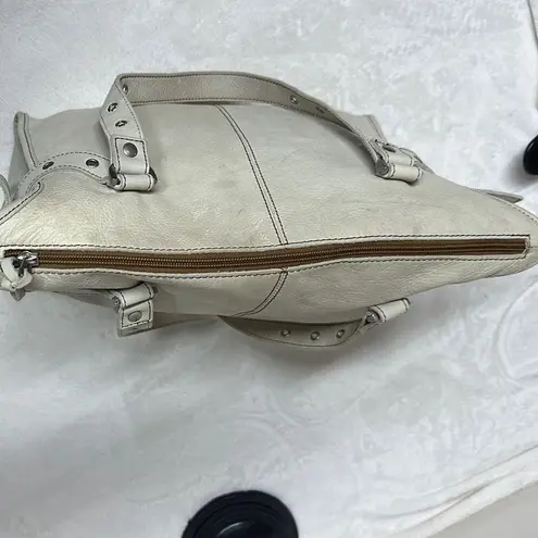 Kate Landry Cream Leather Shoulder Bag with Studded Straps made in Italy