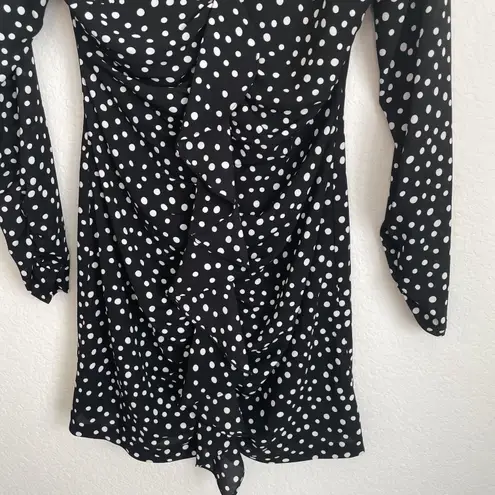 Likely Corinne Black & White Polka Dot Long Sleeve Ruffle Mini Dress