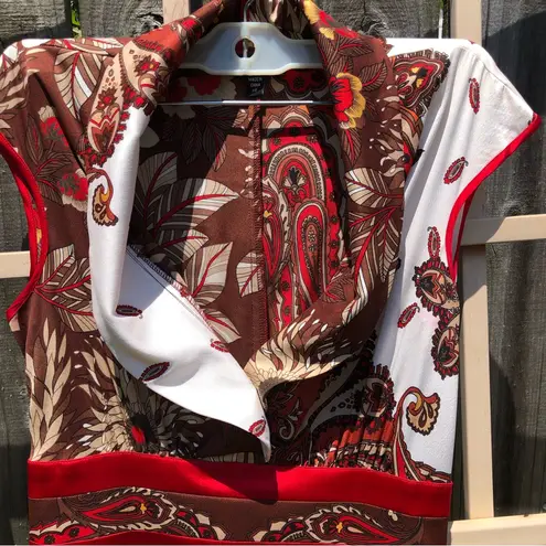 Bebe 🛍️ Brown Paisley Print Silk Dress Fitted Bodice XS