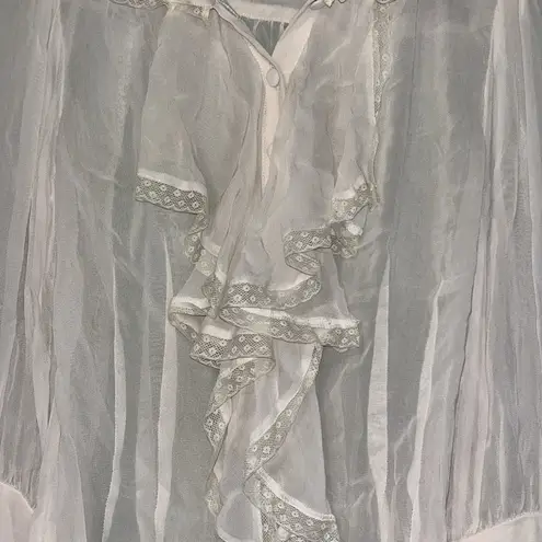 Vintage Elegant Cream Ruffle and Lace Modest Blouse Size 10