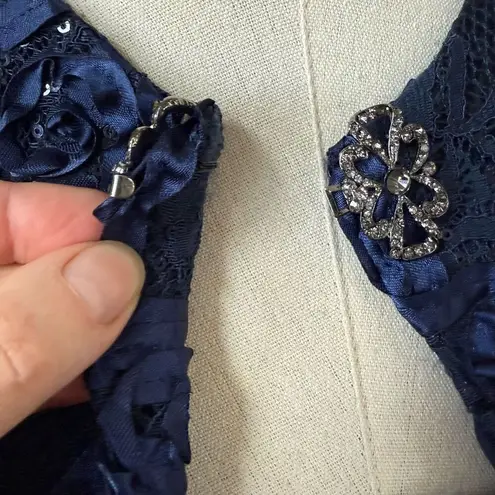 Cachet Dark Blue 2pc Formal Jacket Tank Soutache Sequin Rhinestone Clip 6 Blue