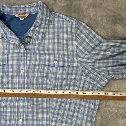 Duluth Trading Co Plaid Button Up Long Sleeve Shirt Women's L Blue Green Size L