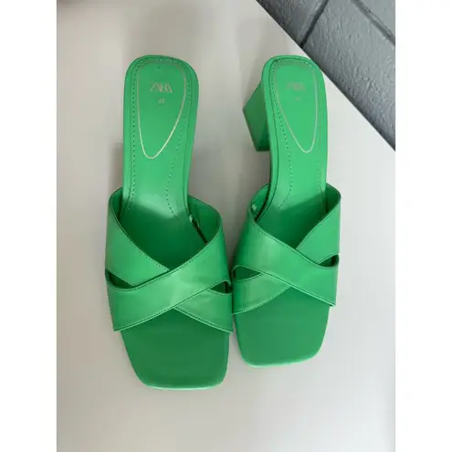 ZARA NWOT Women’s  Mid Height Block Heel Sandal size 38 (7-7.5) in Green