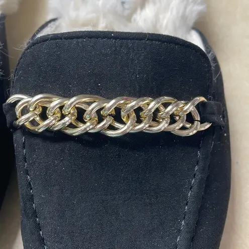 Torrid  Black & Good Chain Fur Lined Suede Mules | Size 7 Wide Width NWOT