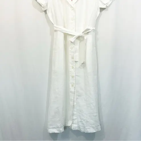 NWT Quince European Linen Button Down Belted Midi Dress in White