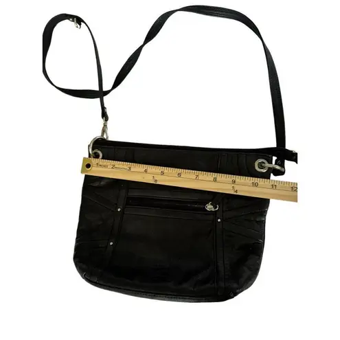 Stone Mountain Black Leather Crossbody Bag With Pink Lining & Multiple Pockets
