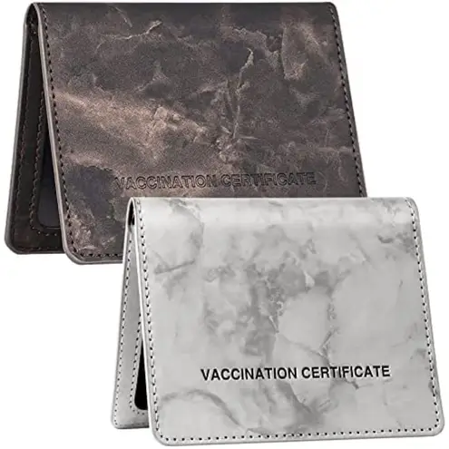 Waterproof Travel Vaccine Card Holder Cover Protector PU Leather Marble 4”x3”