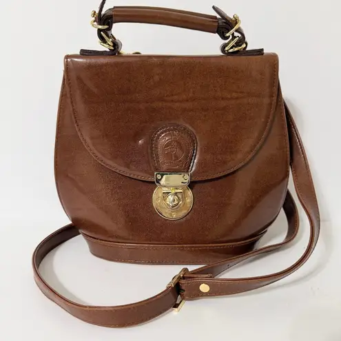 Vintage "Pristine" Brown Faux Leather Equestrian Top Handle Crossbody Bag