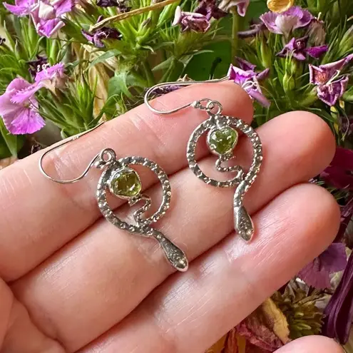 Snake Natural Peridot Rough Sterling Silver Earrings Silver