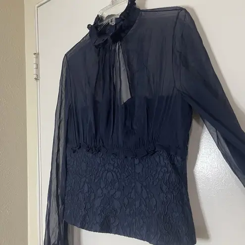 Fotini blue silk high collar chiffon overlay victorian corset size 10 Blue