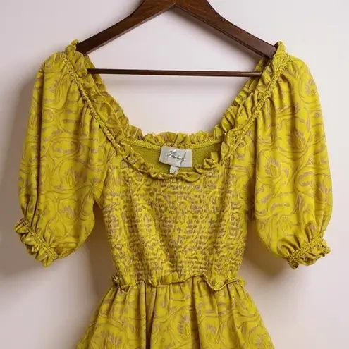 Cleobella  Luna Mini Dress XS Organic Cotton Puff Sleeve Tiered‎ Boho Cottagecore