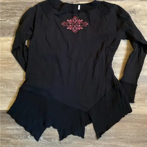 Symmetry Embroidered Asymmetrical Drape Black Top Medium Whimsygoth Grunge Fairy