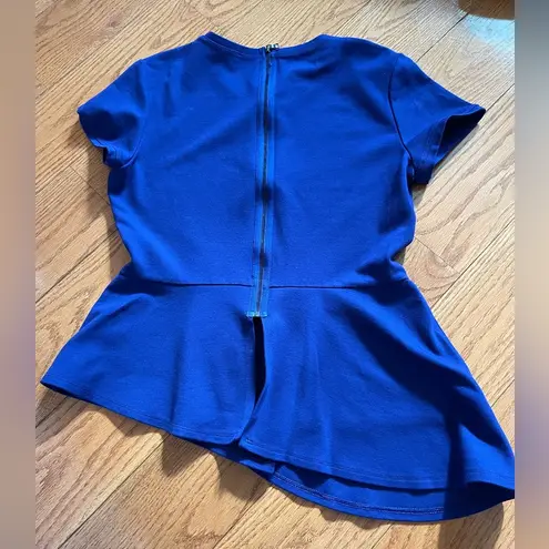 BCBGMAXAZRIA  asymmetrical peplum Harlee top royal blue stretch blouse