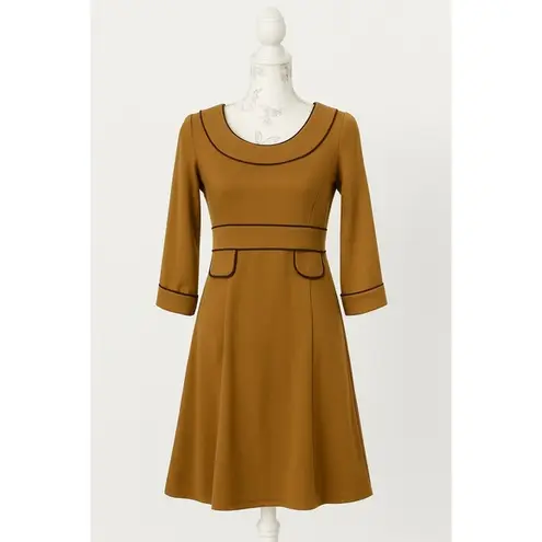 Vertigo Paris Vintage Style Brown Dress With Piping Detail and Pocket Accents Size XS NWT - Image 2