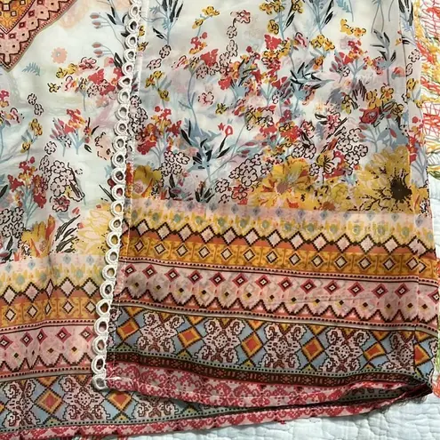 Tantrums women's size medium creme floral pullover cover up kimono 3/4 sleeves Orange