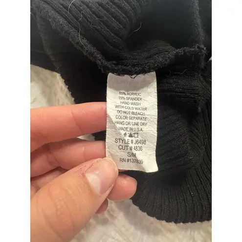 Debut Black Knit Cropped Top Tie Front Made in USA Goth Clean Girl Small/Med