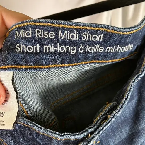 Ava & Viv 24W Dark Wash Mid Rise Midi Short Denim Cuffed Distressed Plus Size Blue