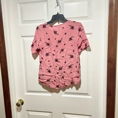 Something Navy  Pink Floral Button Front Blouse