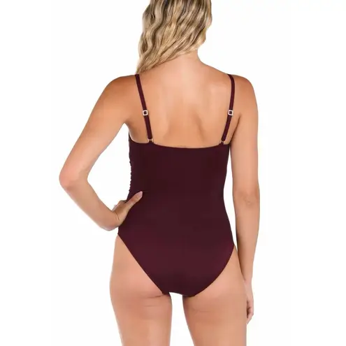La Blanca Island Goddess Lingerie One Piece Swimsuit Dark Cherry Size 10 NEW