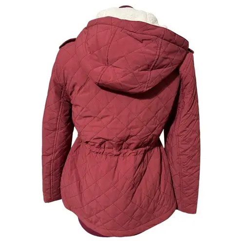 EDEN SOCIETY Quilted Sherpa Lined Jacket Hooded Zip Coat Rust Burgundy NWT Small Red - Image 9
