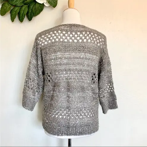 Roz & Ali Grey Crochet Sequin Pullover Sweater MP