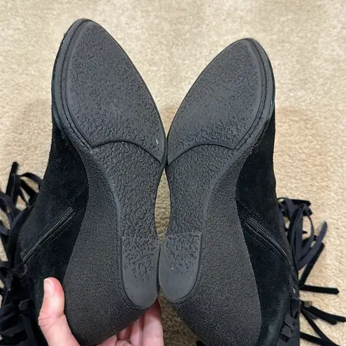 via spiga Black Wedge Fringe Bohemian Western Boots Women Size 9.5M