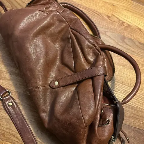 Sabina Fold Over Chain Metal Leather Brown Crossbody Boho Purse Bag Retro