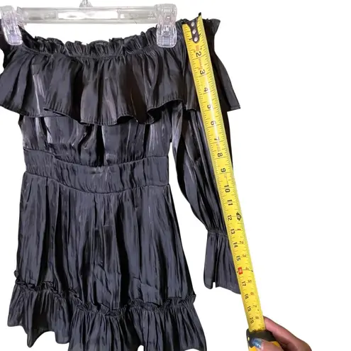 Vietnamese Mini Dress Off Shoulder Tiered Ruffle Long Sleeve Señorita Black Size XS