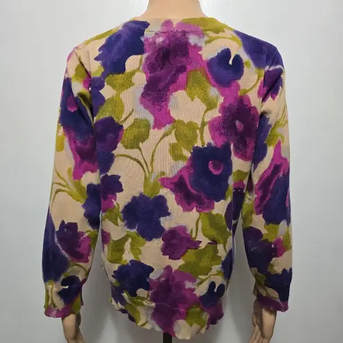 Kenar Purple & Olive Floral Print Cardigan Sweater Size Medium