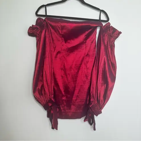 Majorelle Sky Off The Shoulder Metallic Bodycon Mini Dress in Burgundy Red