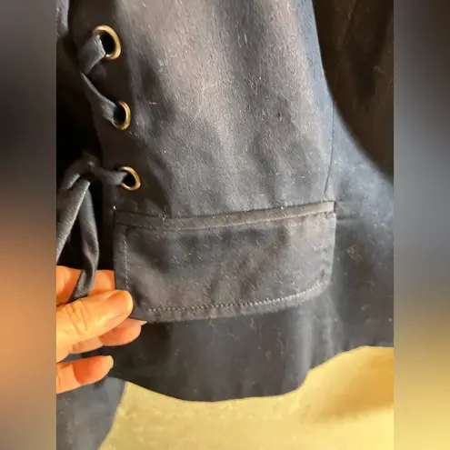 Navy Women's Blazer by Isabella, denim type blazer, unique laced up detail, crop Blue Size 8