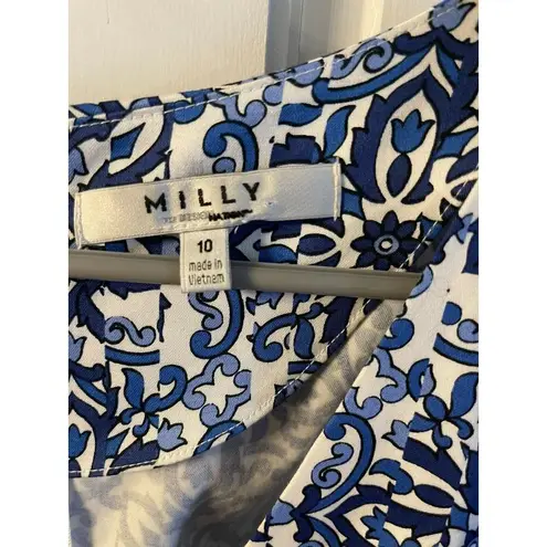 Milly  for Design Nation Fit & Flare Dress Size 10 Blue Tile Mosaic Sleeveless